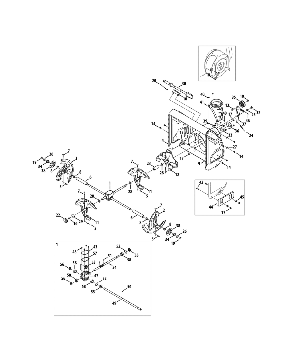 Auger And Housing Diagram and Parts List for 3X28-INCHHD31AH55SY (31AH55SY710)(2015) Cub Cadet Snow Blower